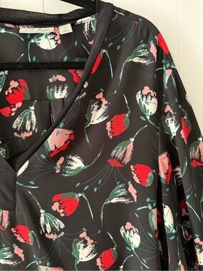 Halogen Black Floral Blouse with Red and Pink Accents